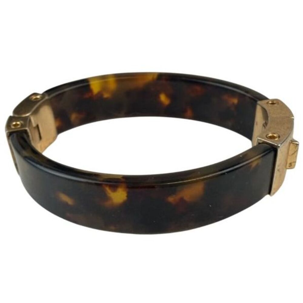 J.Crew Tortoise Shell Resin Bangle Bracelet Gold Tone Bronzed Hinged Cuff